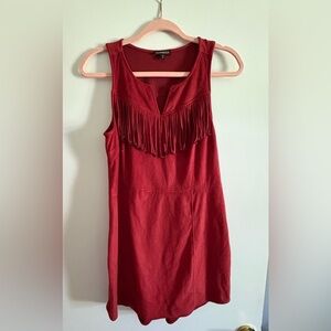Express mini western dress size medium sleeveless faux suede red fringe